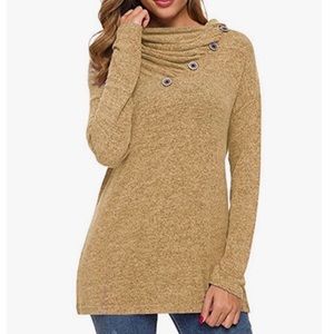 Button Detail Neck Long Sleeve Top